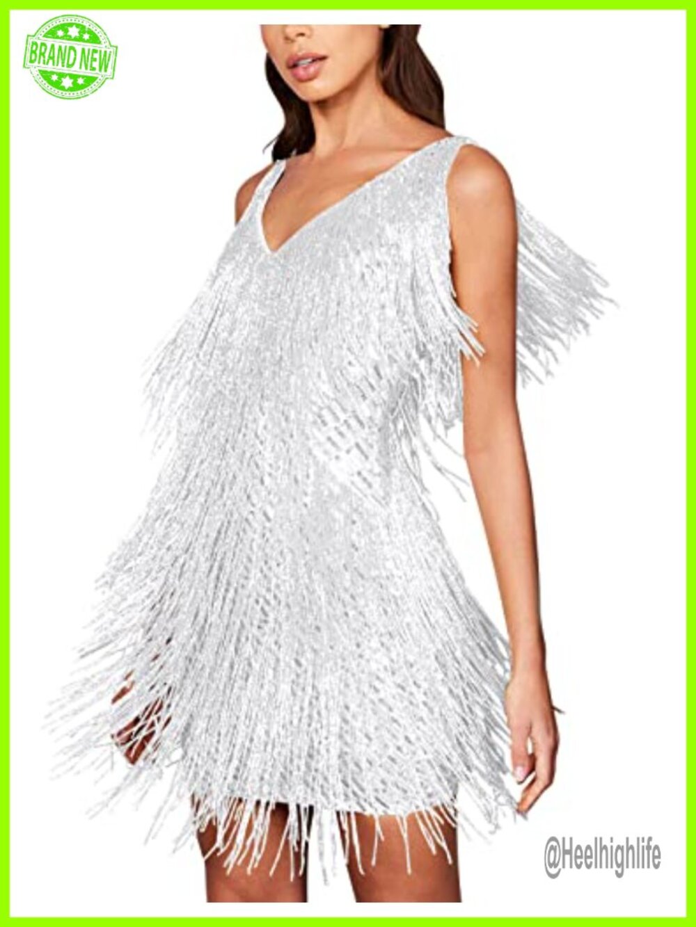 Sequin Fringe Mini Dress Sleeveless V-Neck Cocktail Party